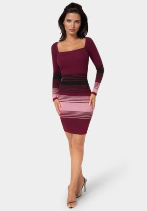 bebe2111_wine-multi_1_1a6c313c-2ac7-4909-b978-85fa7663773f Stripe Rib Sweater Midi Dress
