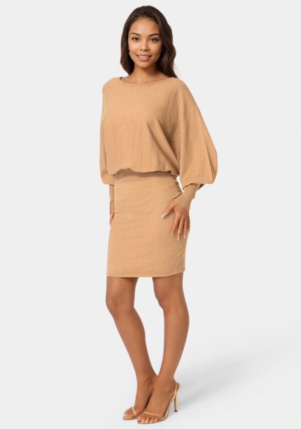 Scoop Neck Blouson Sweater Midi Dress