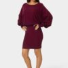 bebe2164_wine_2_5db2bd9a-ab24-4b31-a4ce-c4cfe1b241c5 Scoop Neck Blouson Sweater Midi Dress