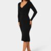 bebe2165_black_2_07d6c179-2fd2-487f-b1d0-955d247f0f05 Button Front V-Neck Sweater Midi Dress