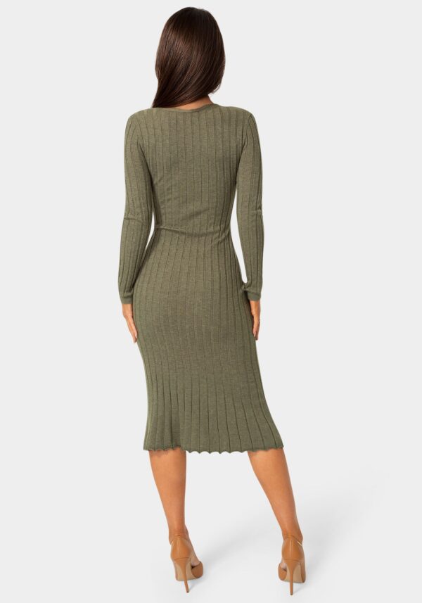 Button Front V-Neck Sweater Midi Dress